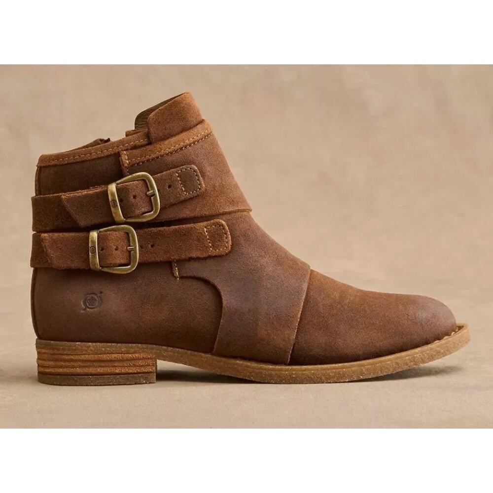 Born MORAGA Distressed Suede Booties Buckle Ankle Boot | Sz 9 Brown NEW - Picture 2 of 16